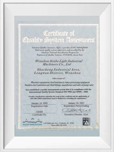 Quality Management System Assessment Certificate